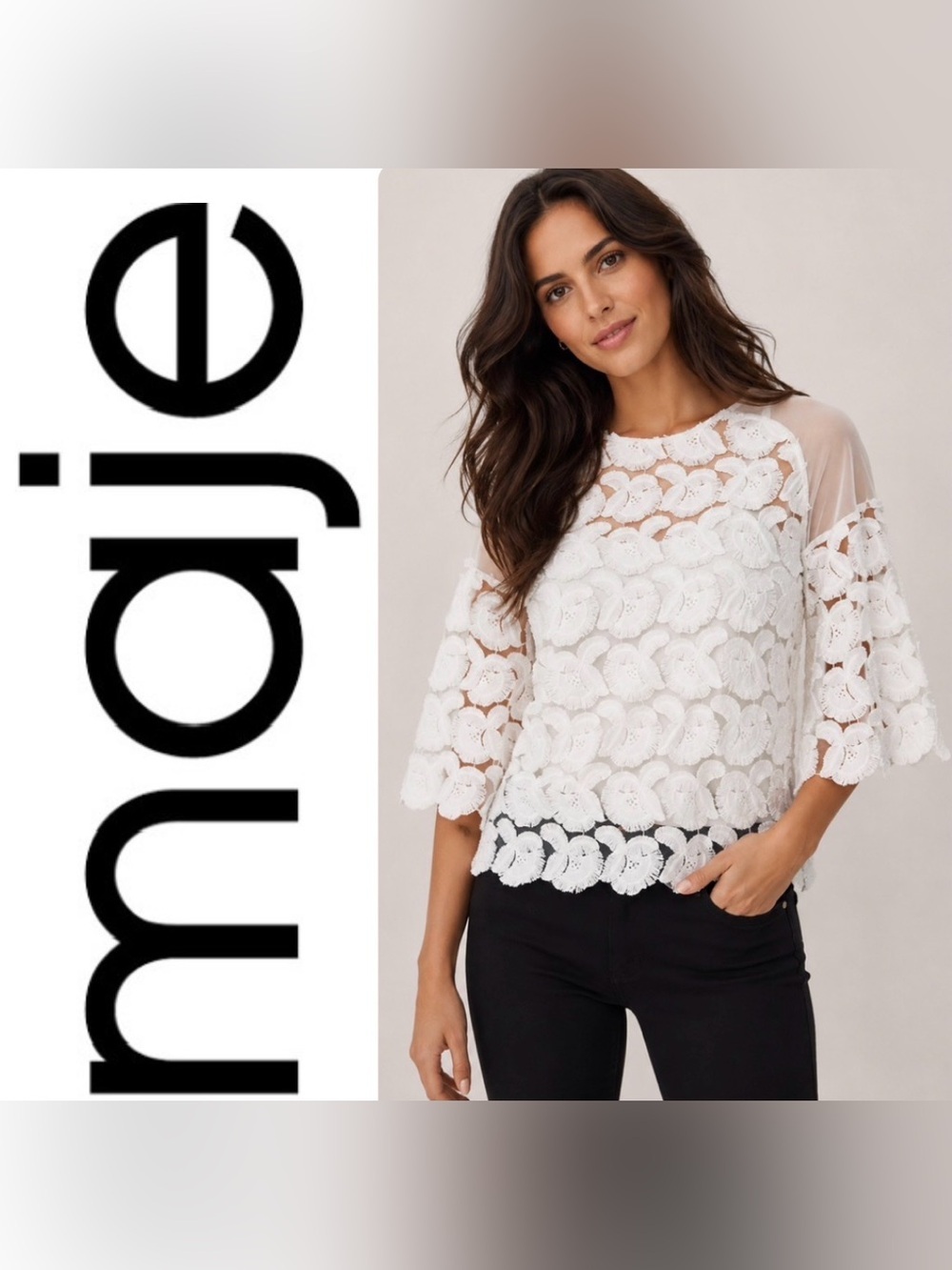 Maje Logan Floral Lace Top NWT Size 1 (US 4) White Sheer Lace Blouse